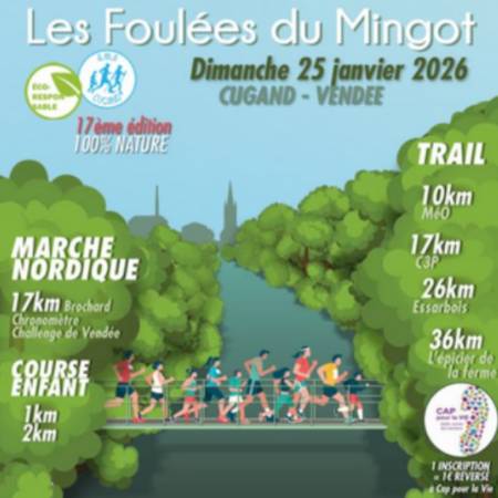 25/01/2026  Les Foulées du Mingot CUGAND 25/01/2026 -  Trail'R Run TREILLIERES 25/01/2026 -  Starperche BORDEAUX 24/01/2026 -  Championnats régionaux de lancers longs CHALLANS 25/01/2026 -  Les Galopades d'ORVAULT 25/01/2026 -  LE COIN 