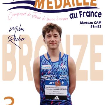 [MILAN ROCHER - MÉDAILLÉ DE BRONZE AU CHAMPIONNAT DE FRANCE DE LANCERS HIVERNAUX CAM]⚪🔵