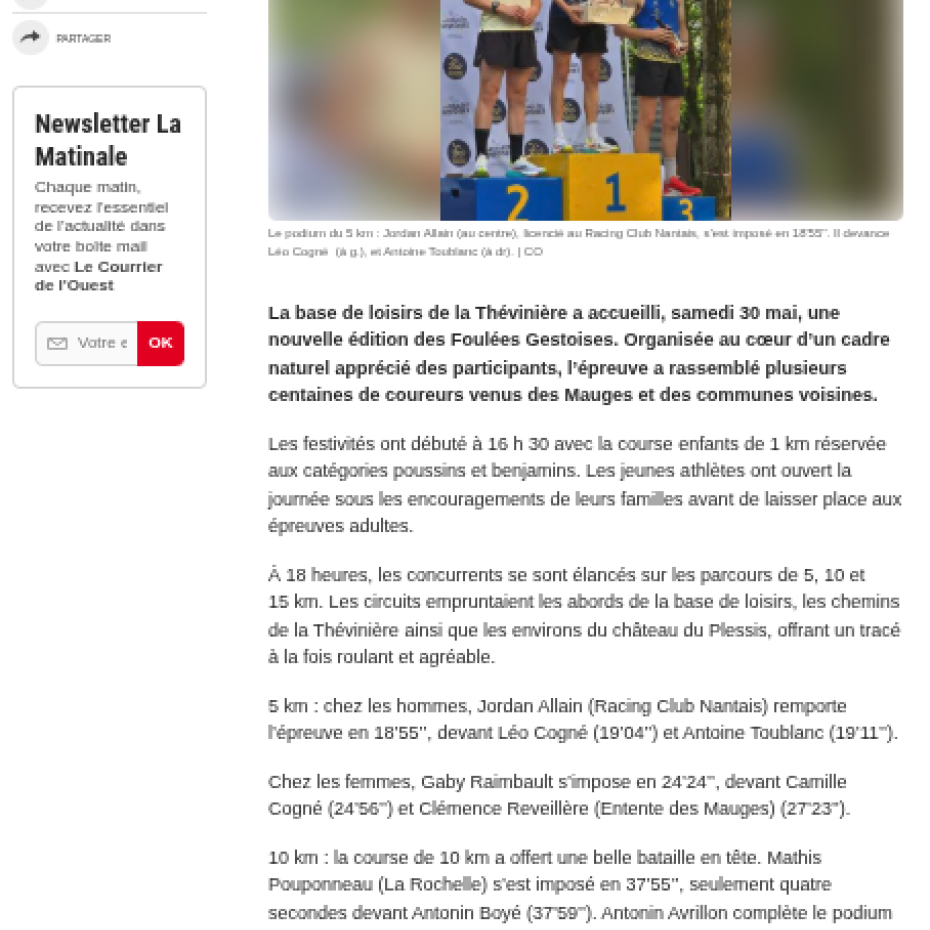 Ouest France 03/06/2026 : Foulées Gestoises