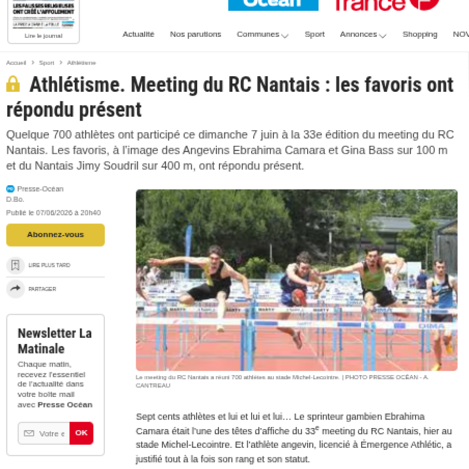 Ouest France 07/06/2026 : Meeting du RC Nantais : les favoris ont répondu présent