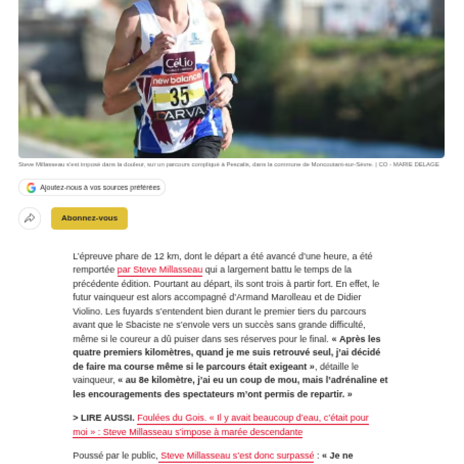 Ouest France 15/07/2026 : 12 km de Pescalis. Millasseau et Dorvau surclassent leurs rivaux